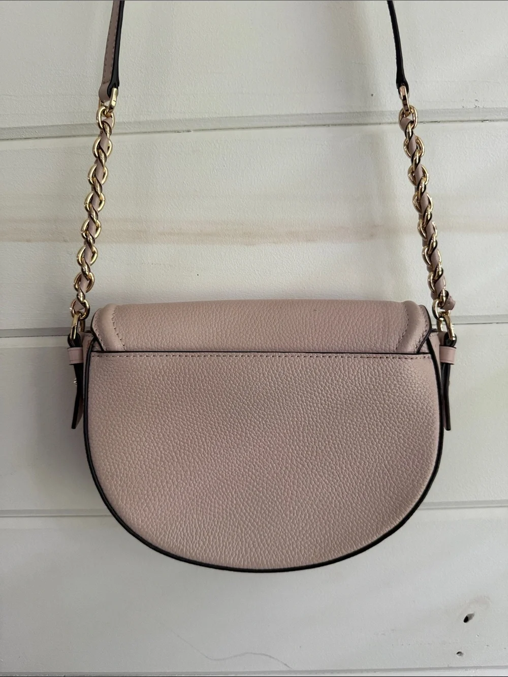Michael Kors Pink Pebbled Leather Saddle Crossbody with Gold Chain